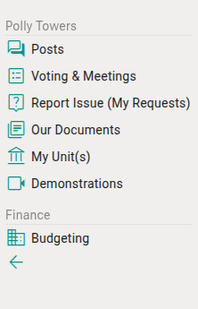 The side navigation menu