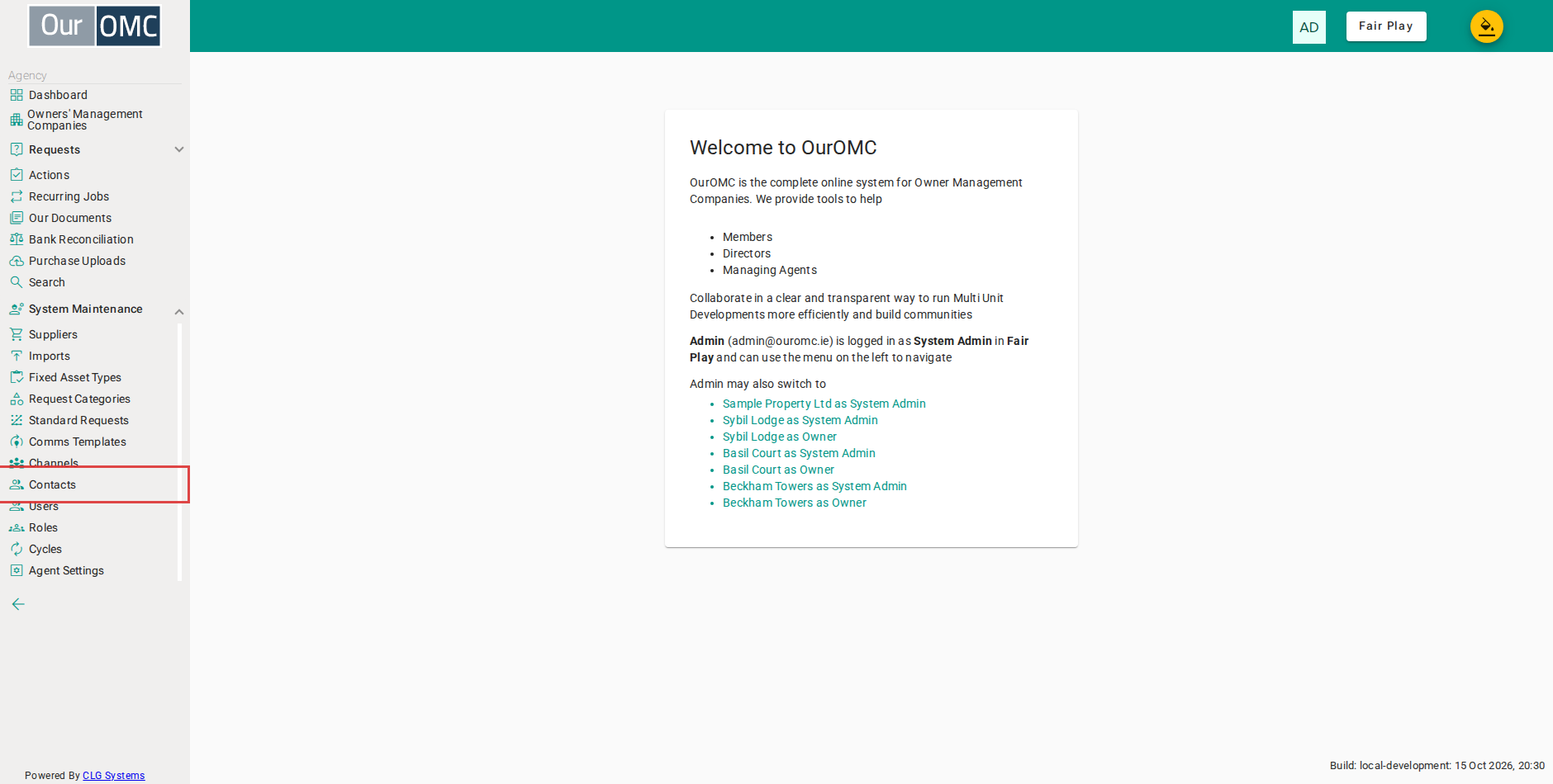 Click [System Maintenance / Contacts] on the main menu
