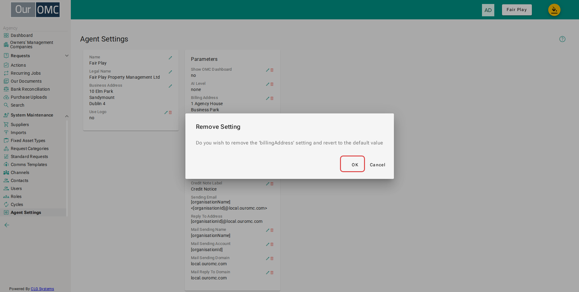 Click [OK] on the confirmation dialog