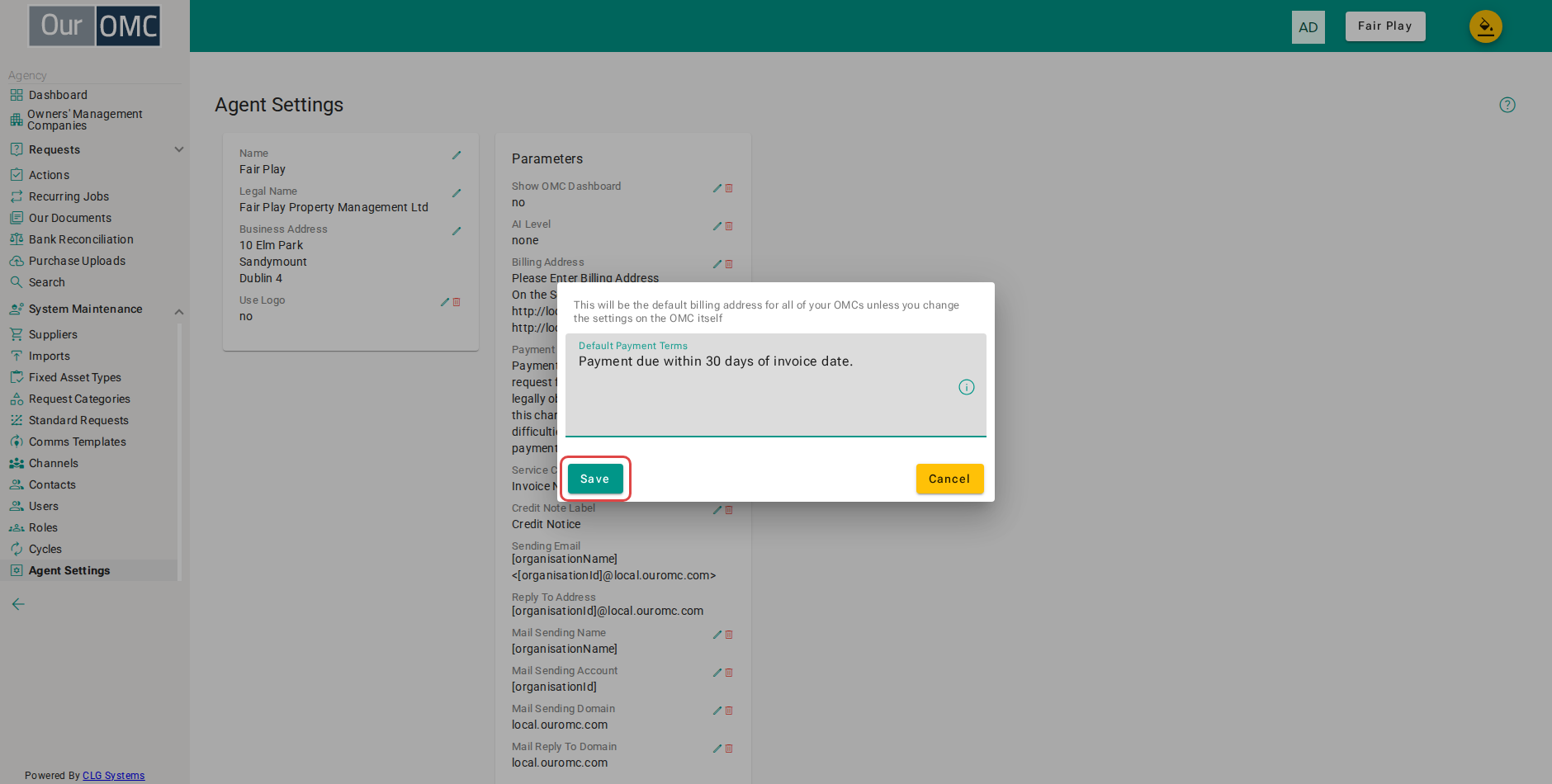 Save the payment terms