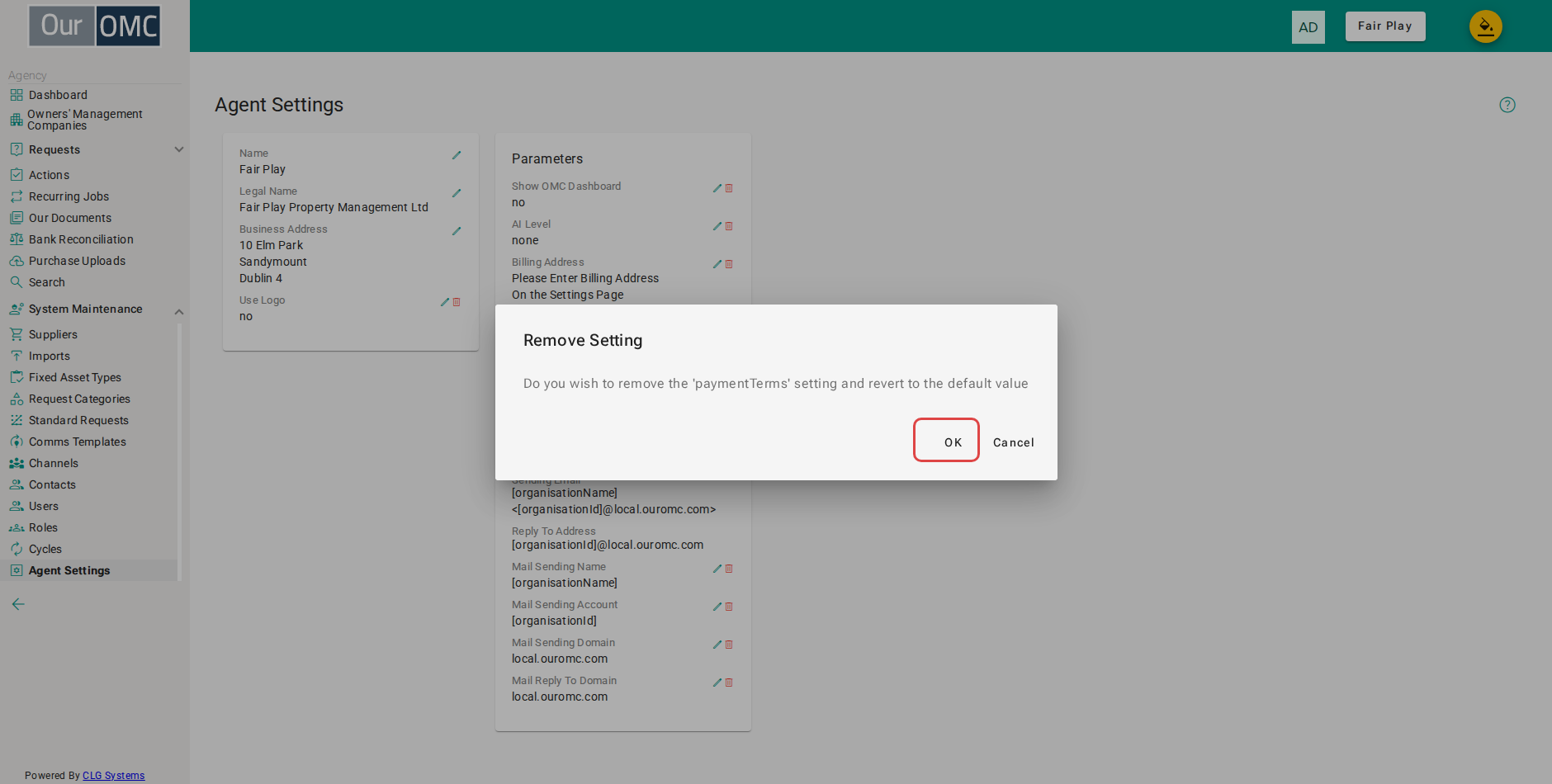Click [OK] on the confirmation dialog