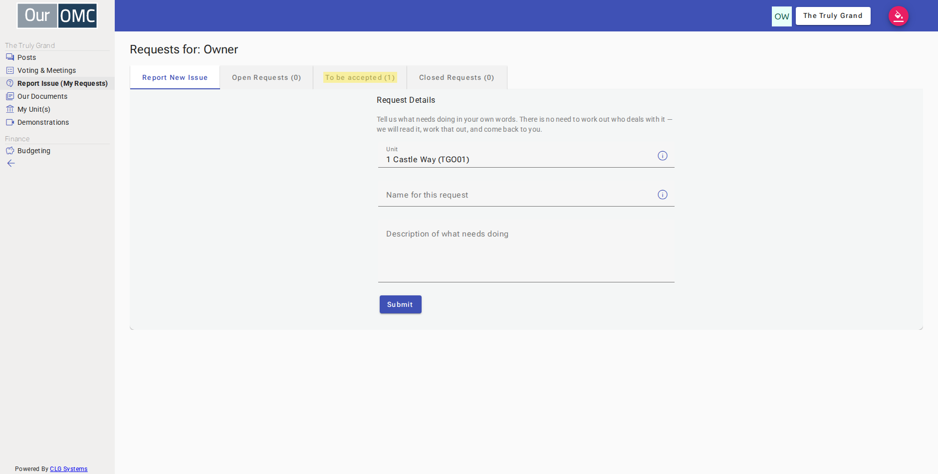 Switch to the "To be accepted" tab to see requests the OMC believes are complete