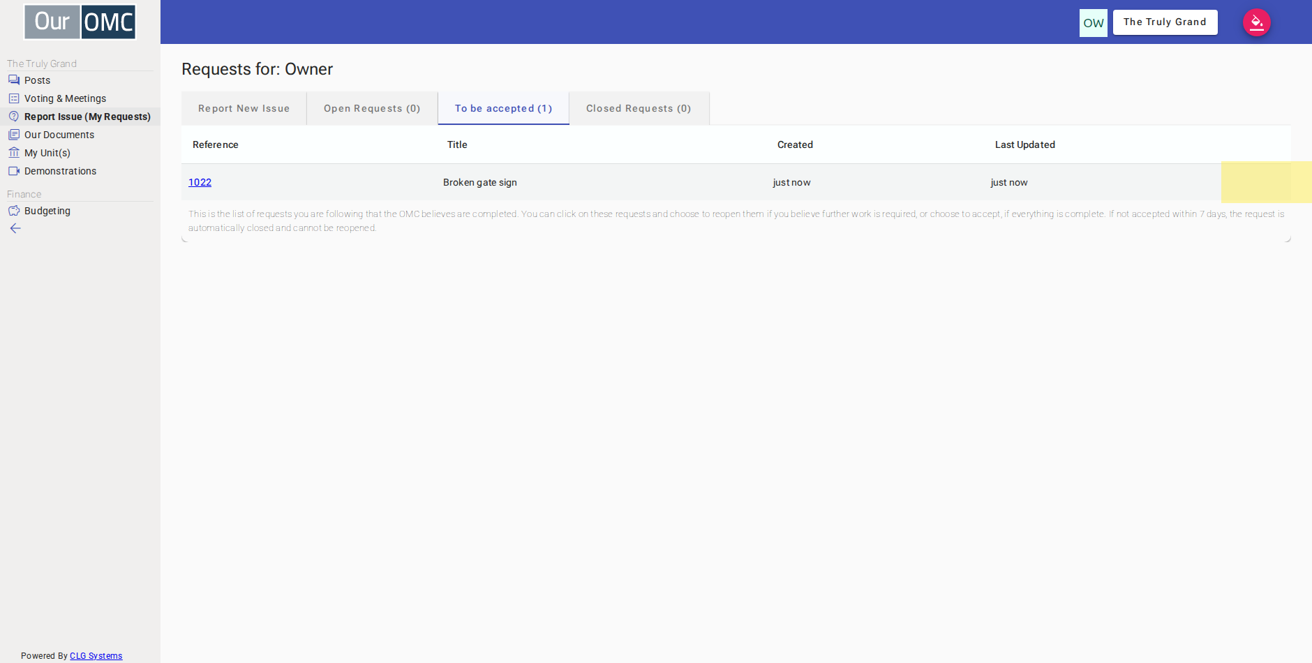 The request is shown in the list — click the reference to open the full detail
