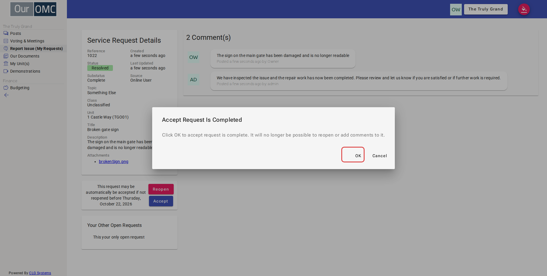 Confirm accepting the request