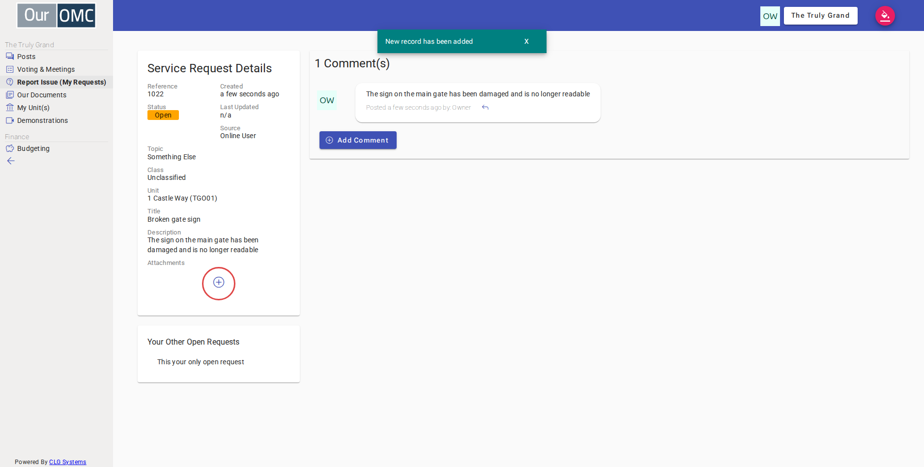 Click the add attachment button to upload a photo of the issue
