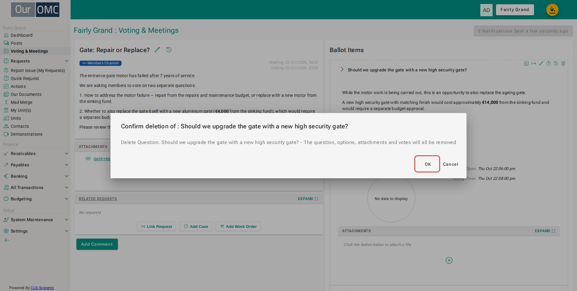 Confirm deletion of the question
