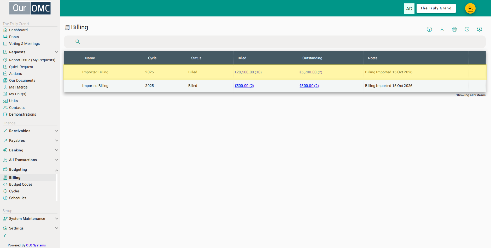 Open the most recently imported billing