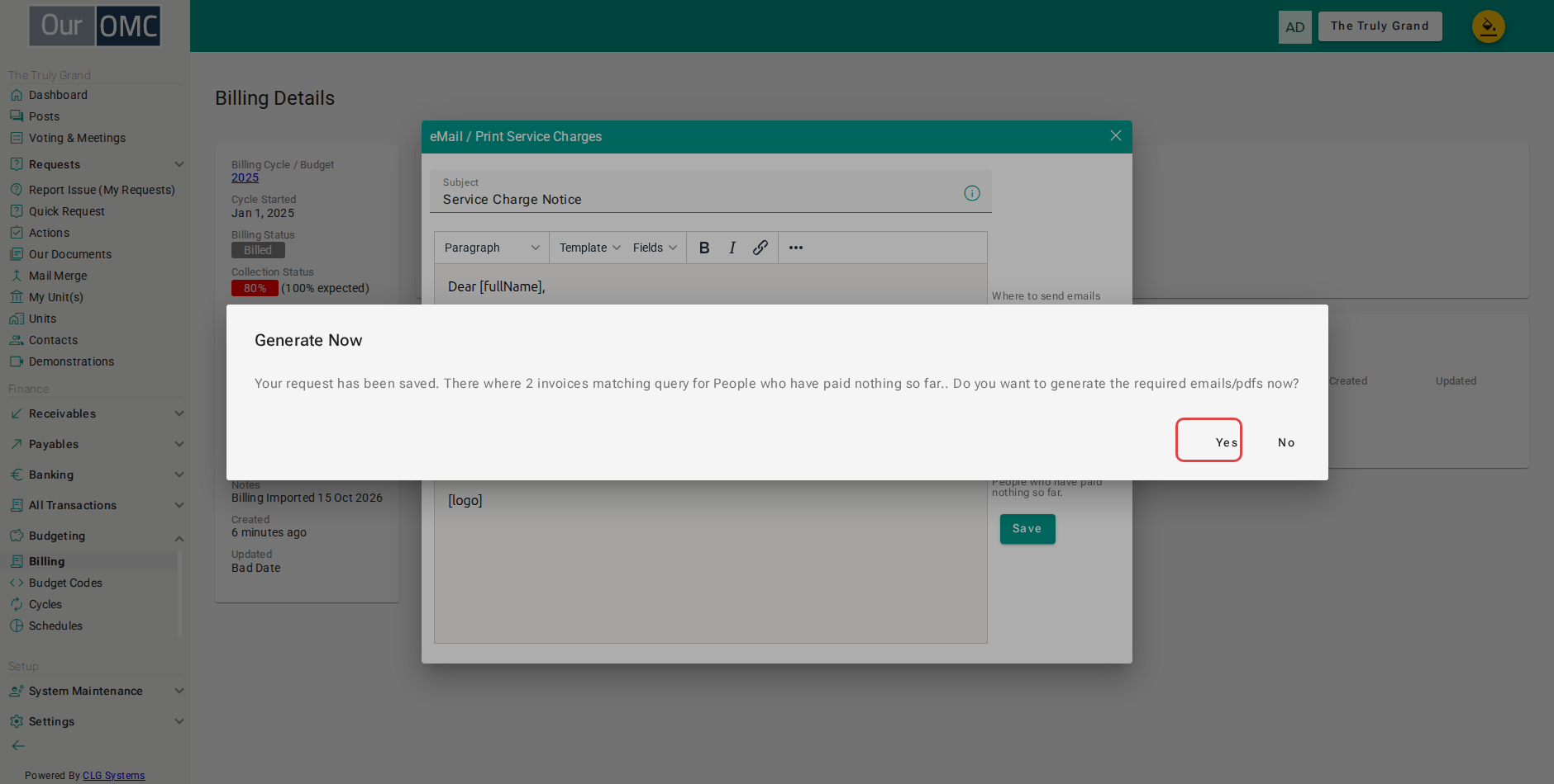 Confirm generating the emails now, for real