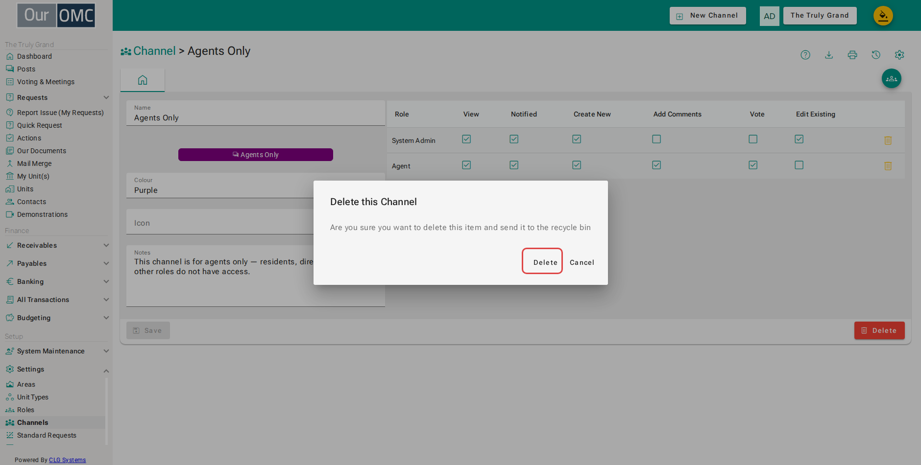 Click [Delete] on the confirmation dialog