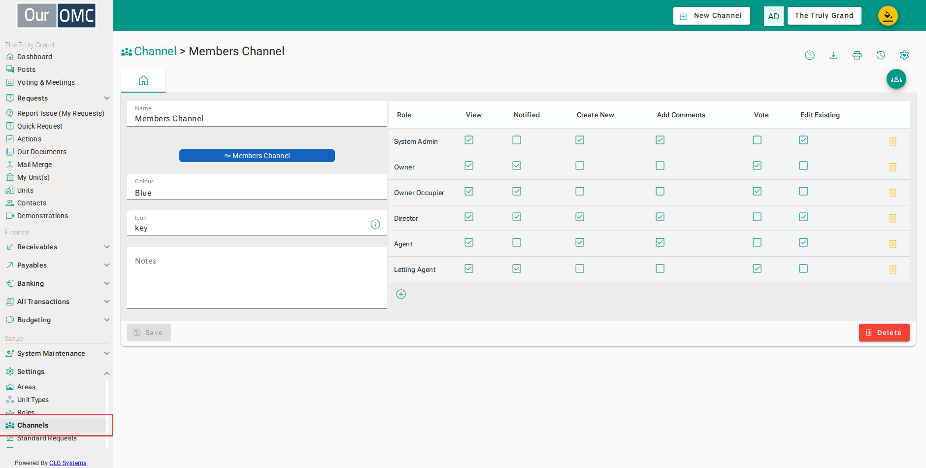 Click [Settings / Channels] on the main menu