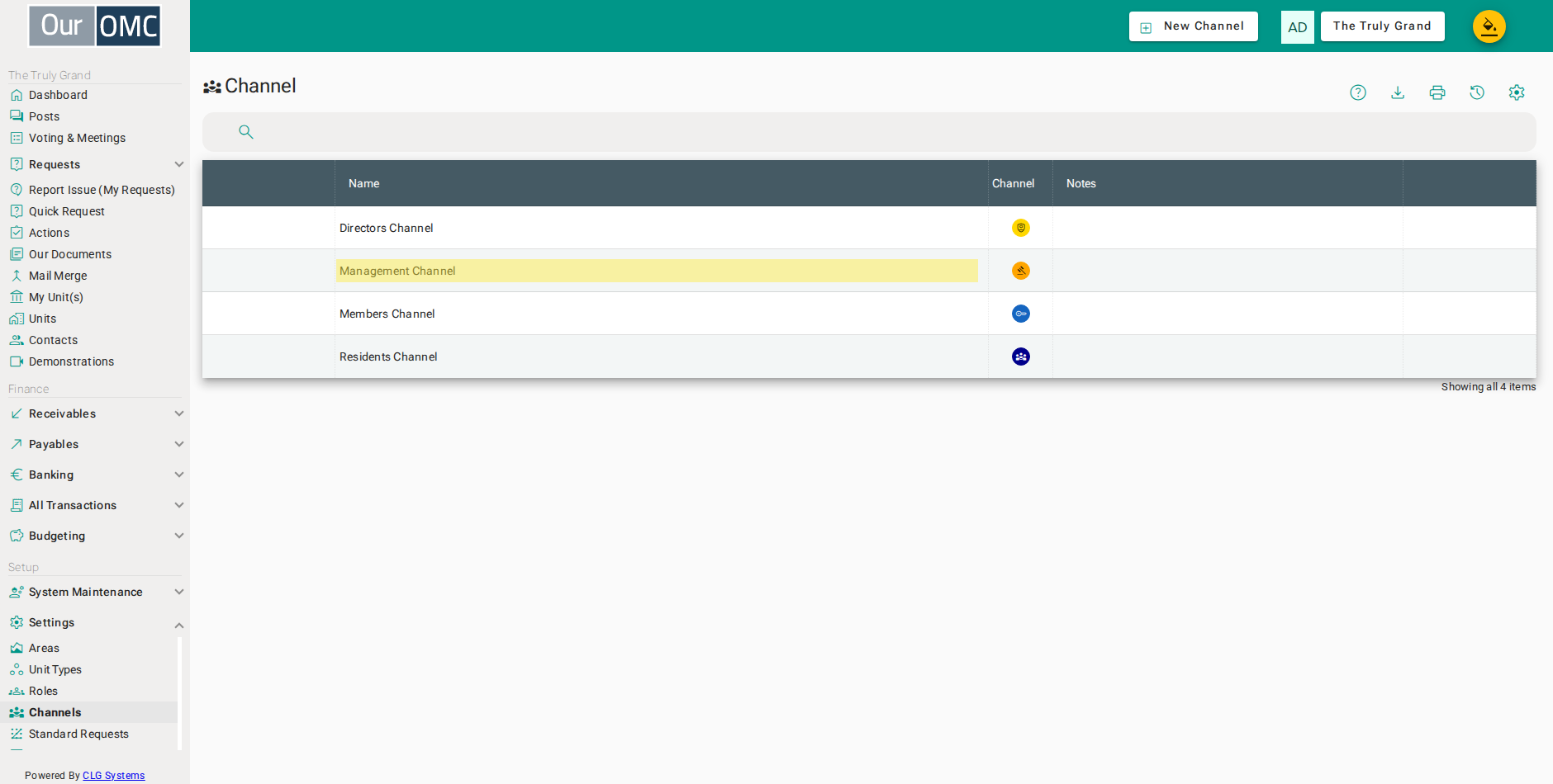 Click row where [name] is [Management Channel]