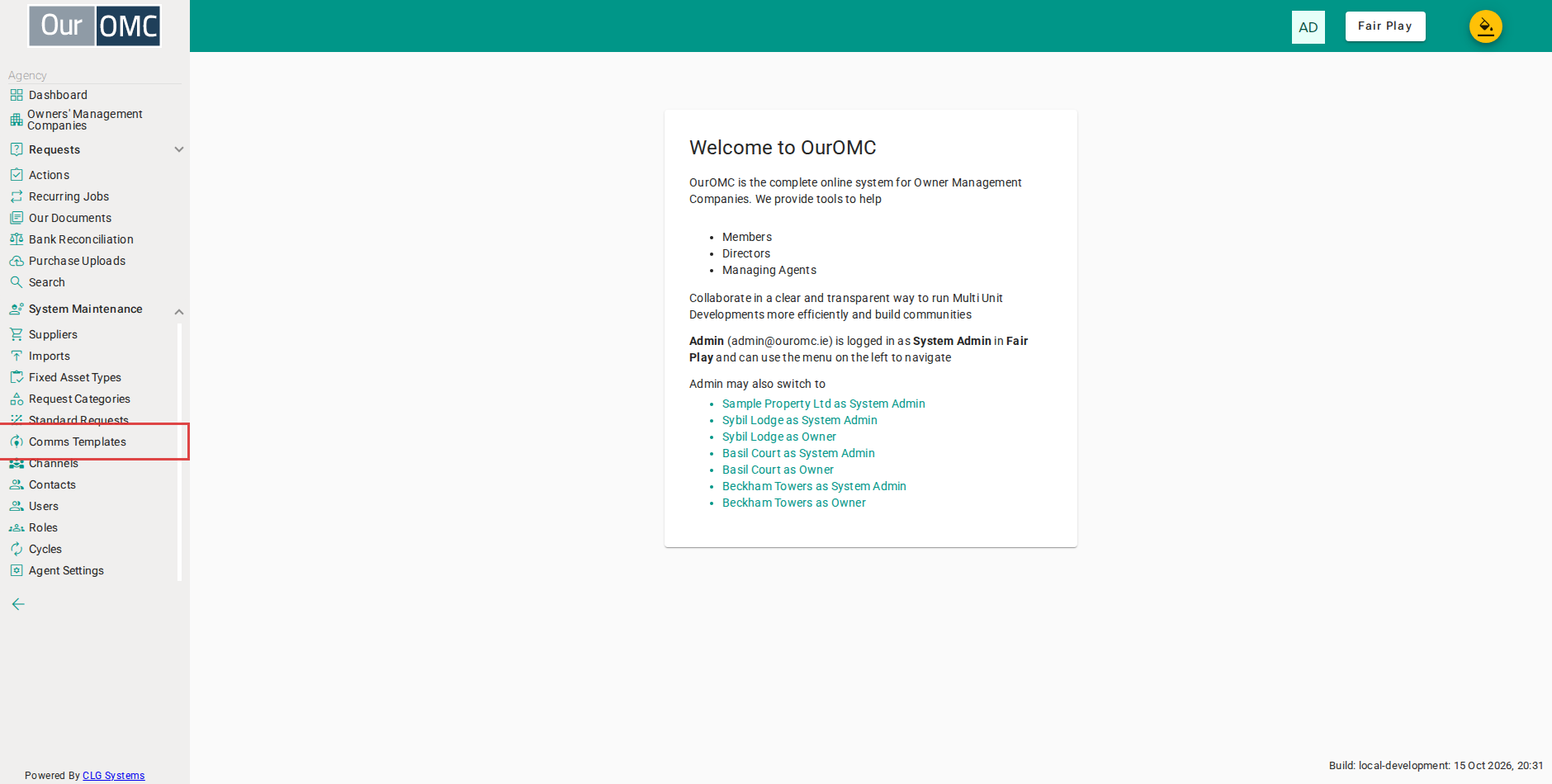 Click [System Maintenance / Comms Templates] on the main menu