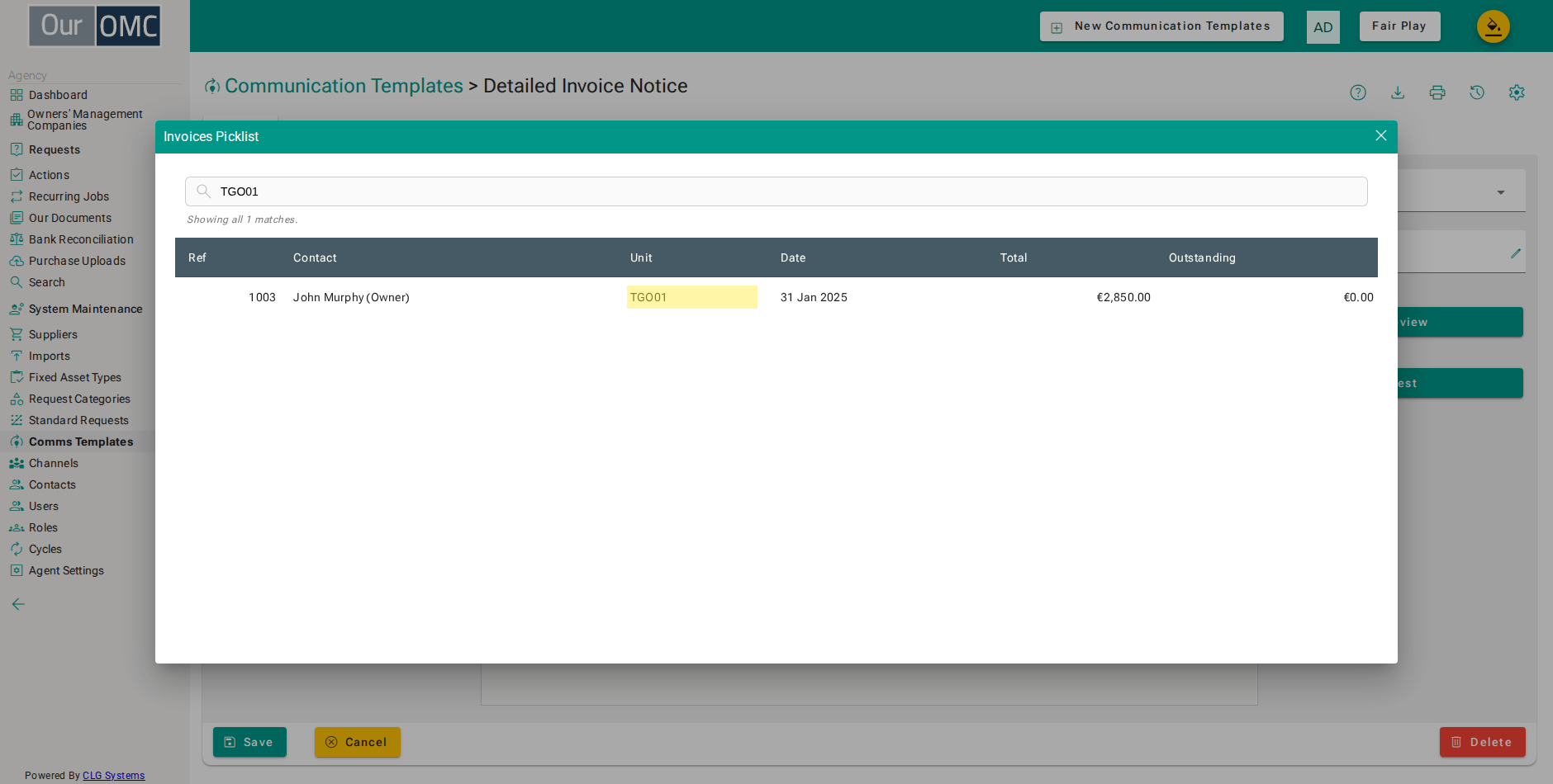 Choose TGO01 as the sample record