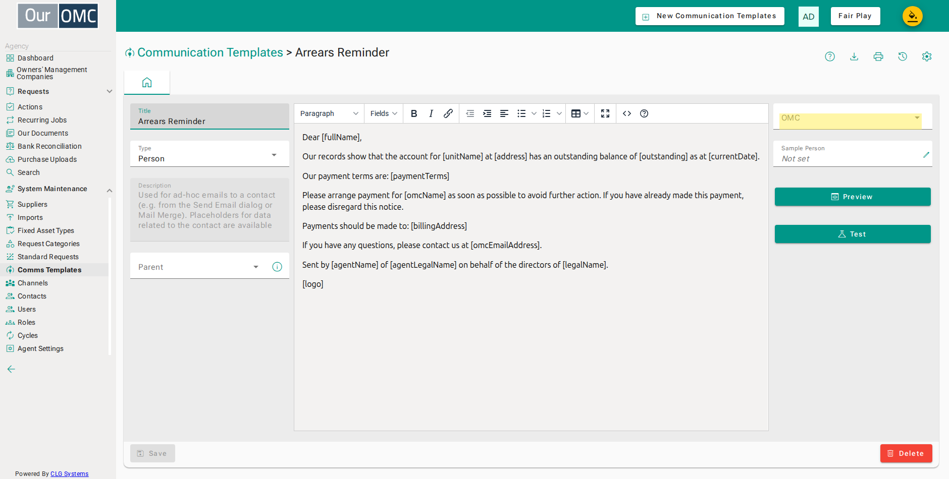 Choose the OMC to draw a sample record from