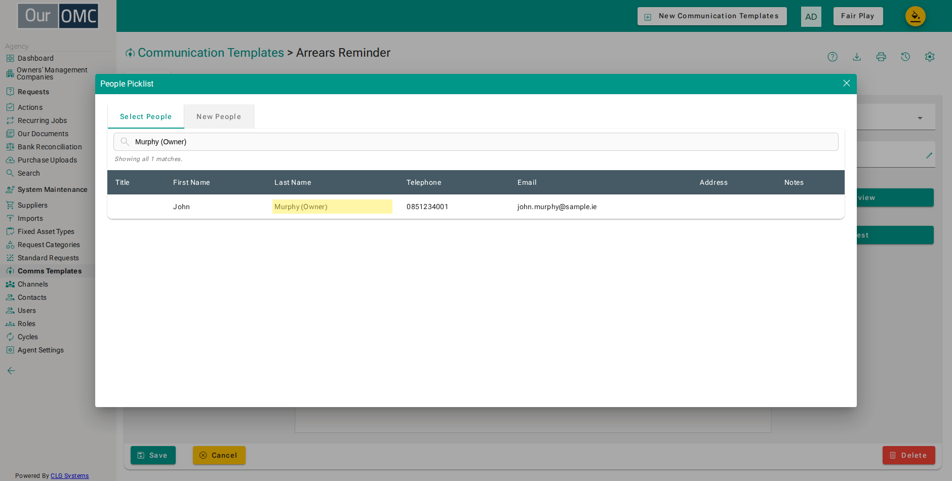Choose Murphy (Owner) as the sample record