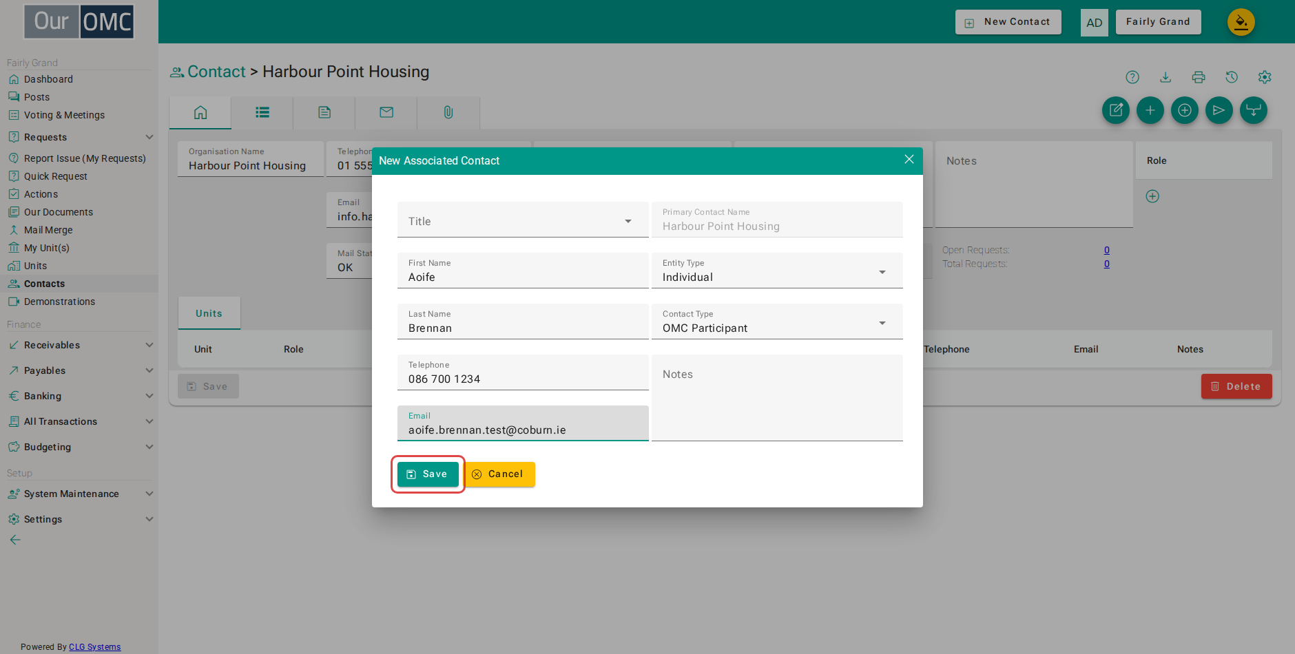 Click Save to create the associated contact