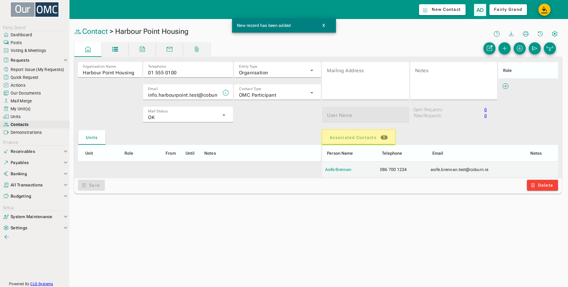 Open the Associated Contacts tab on the organisation record