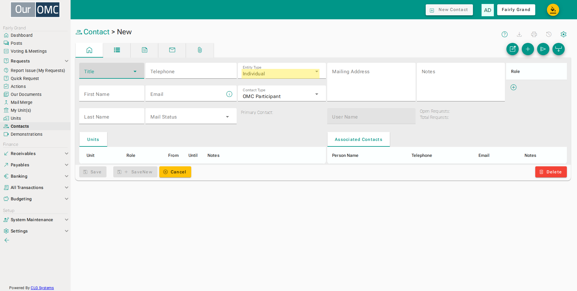 Select Organisation — this contact is a company, not an individual