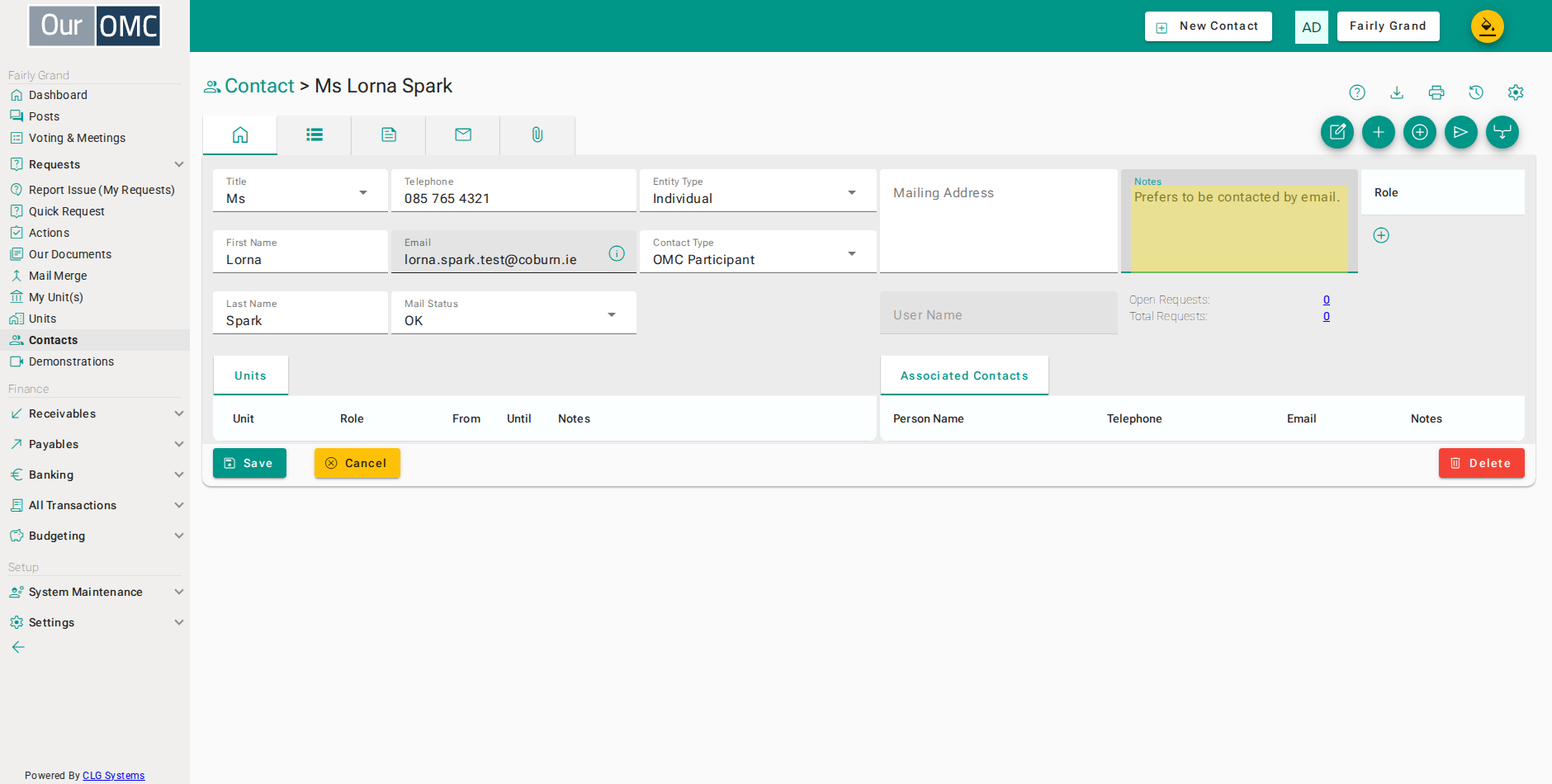 Record anything useful about the contact — notes are visible to the management team only