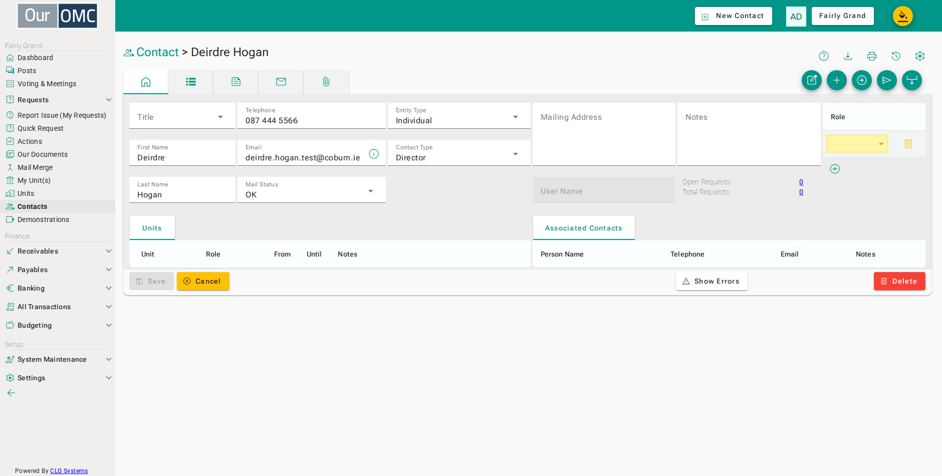 Choose the Director role — this is what grants login privileges to the contact