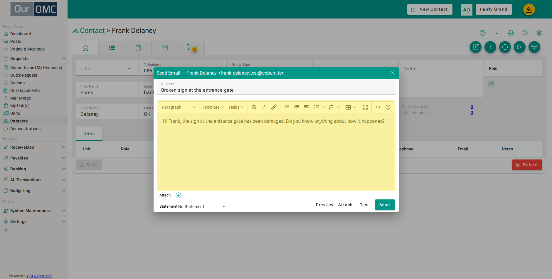 Write the message — saved templates can also be applied