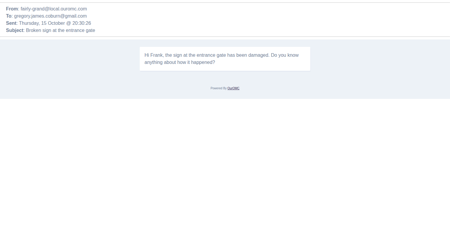 A copy of the sent mail opens, showing the message and its attachments