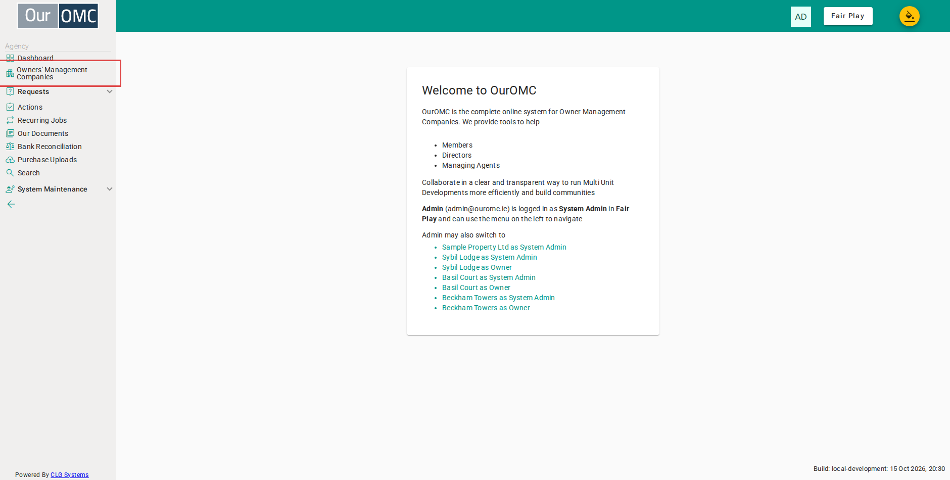 Click [Owners' Management Companies] on the main menu