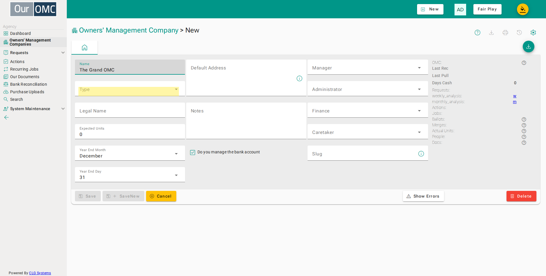Select the type of OMC you want to create