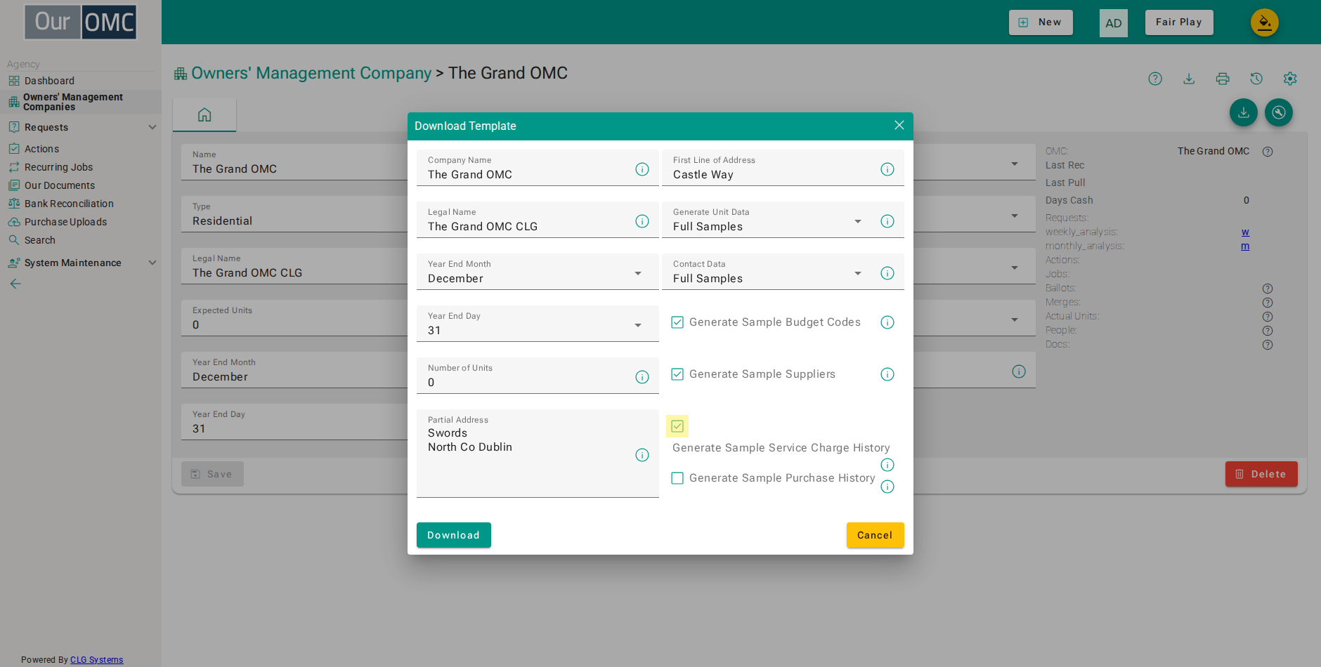 Check to generate previous year service charges with receipts for all units