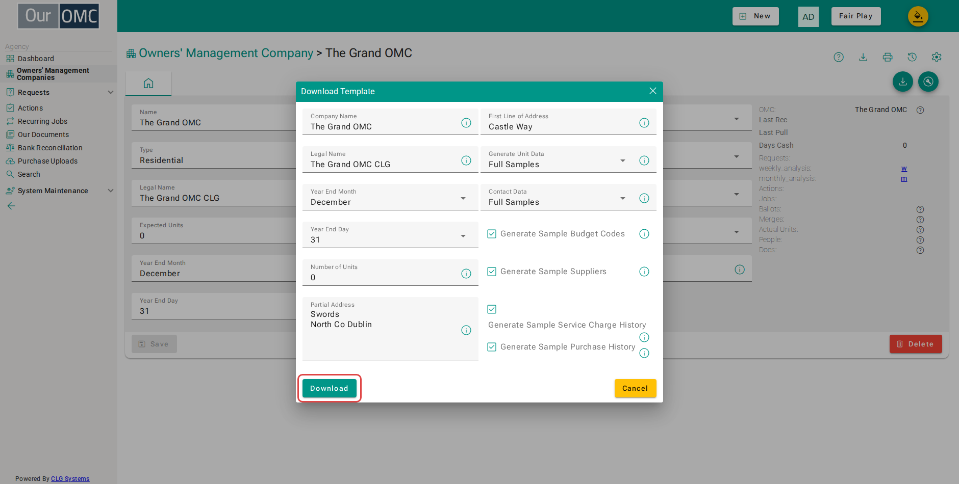 Click Download to generate and save the Excel import template
