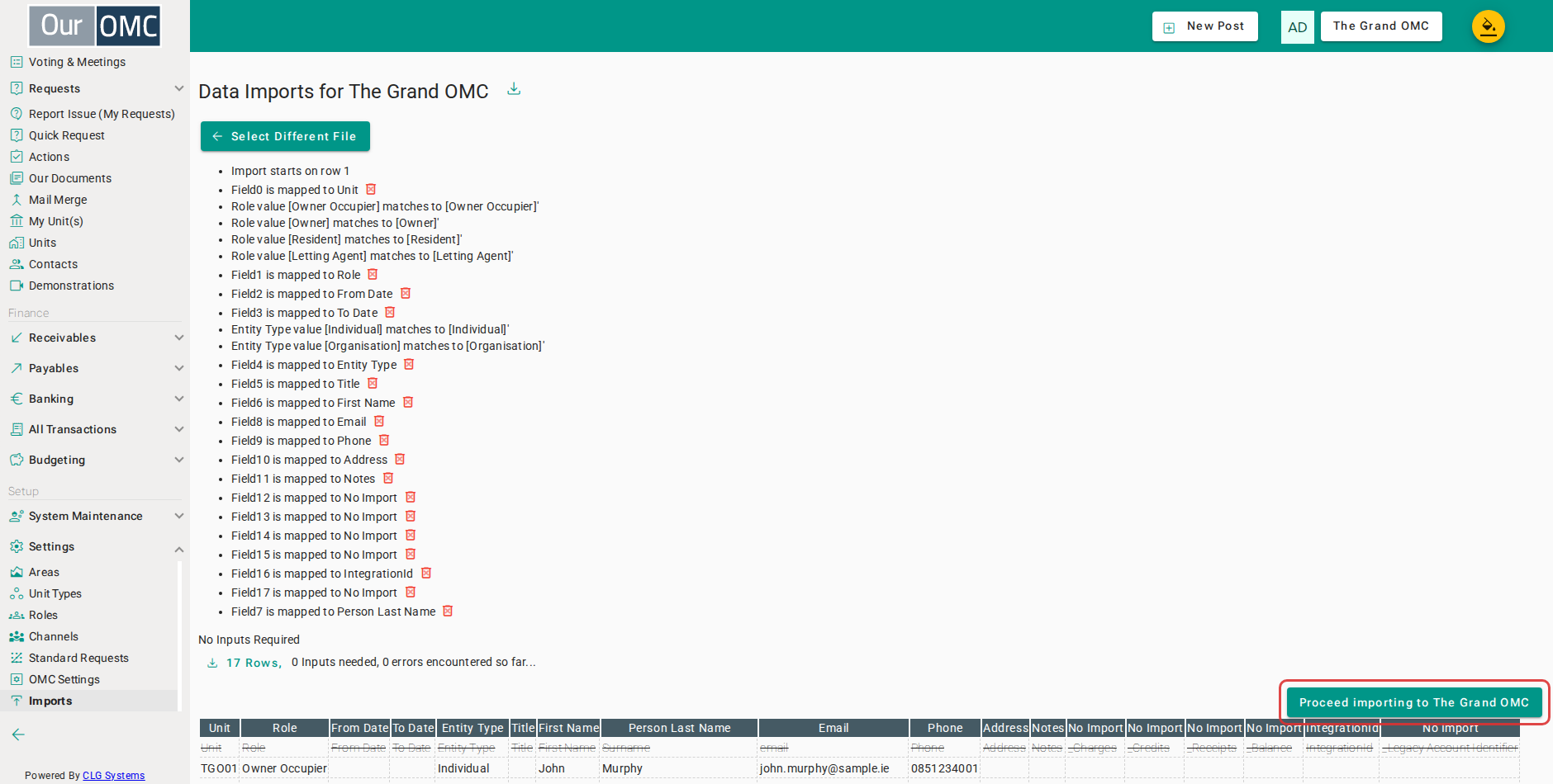 Click Proceed to submit the contacts import to the server