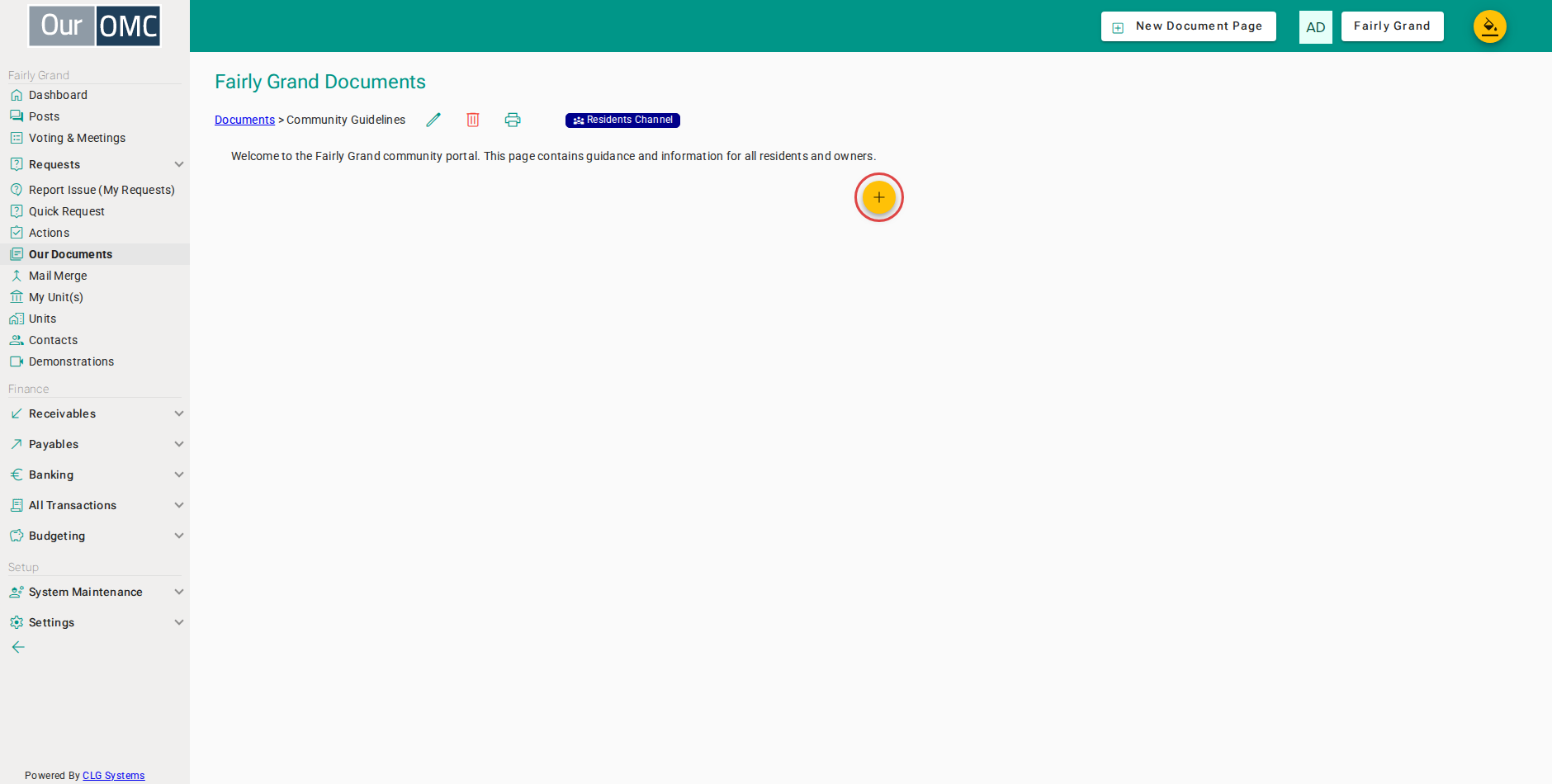 Open the add menu on the document page