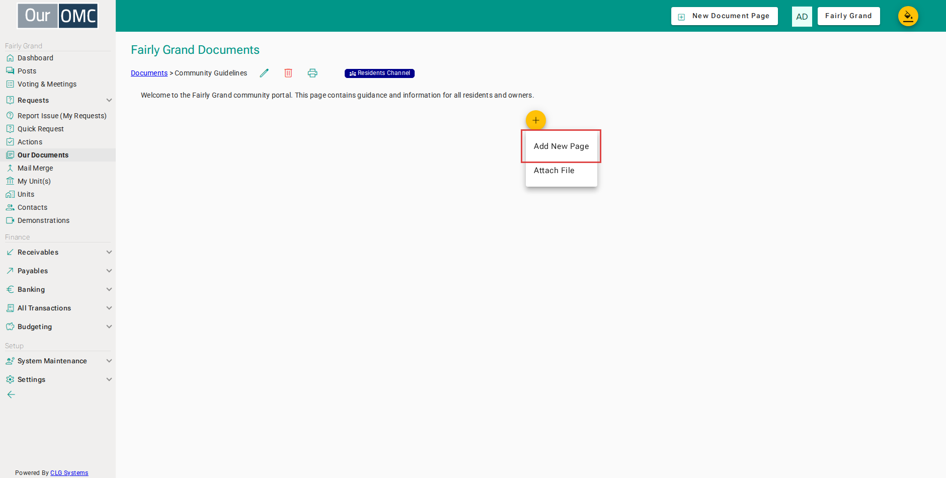Choose Add New Page to create a child page beneath this one