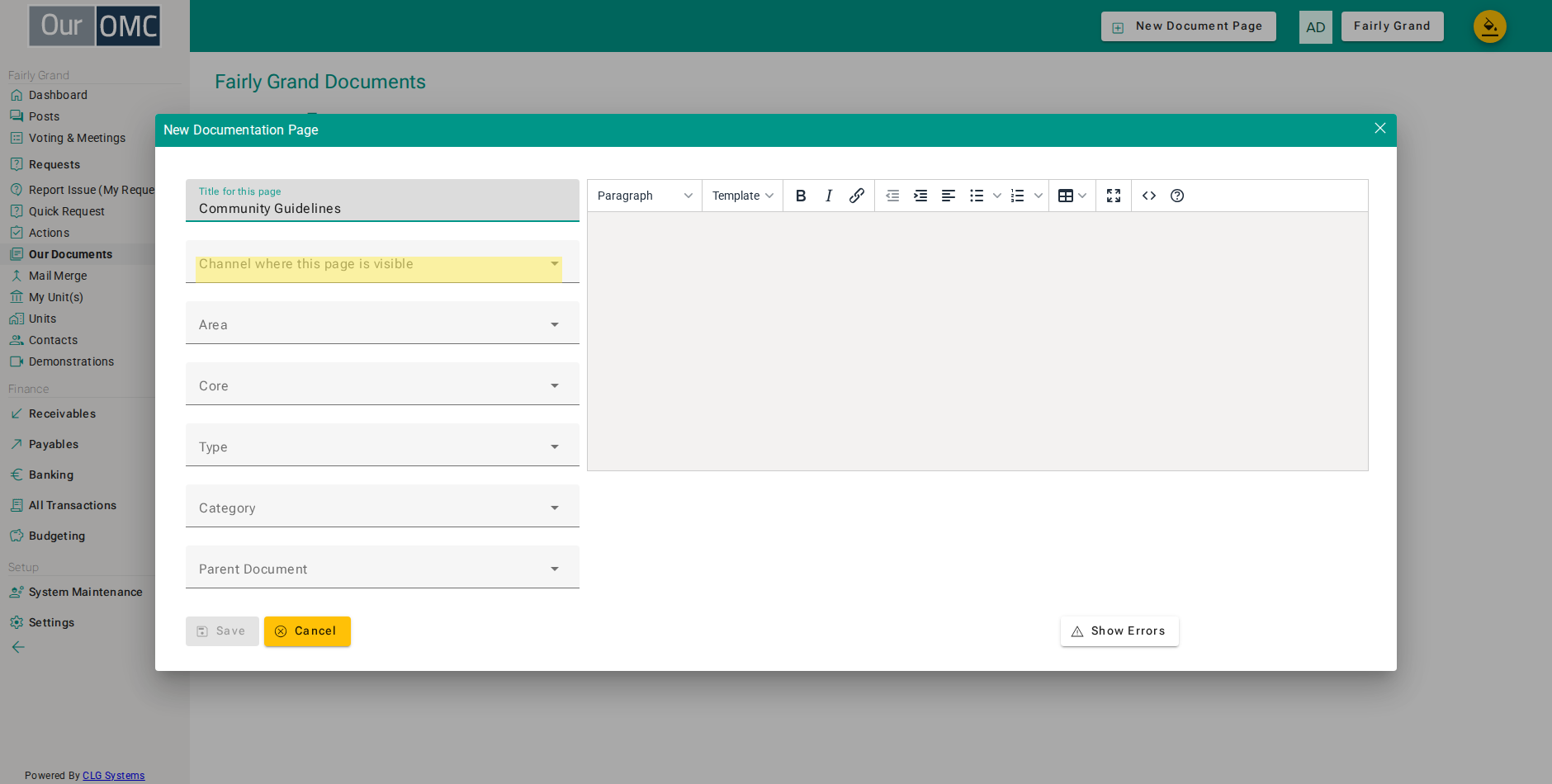 Select Residents Channel — this page will be visible to all owners and residents