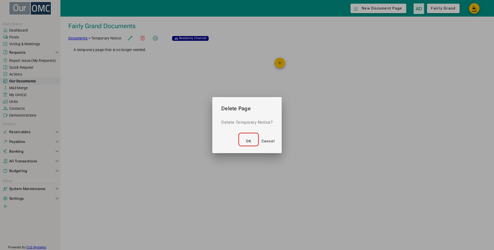 Click [OK] on the confirmation dialog