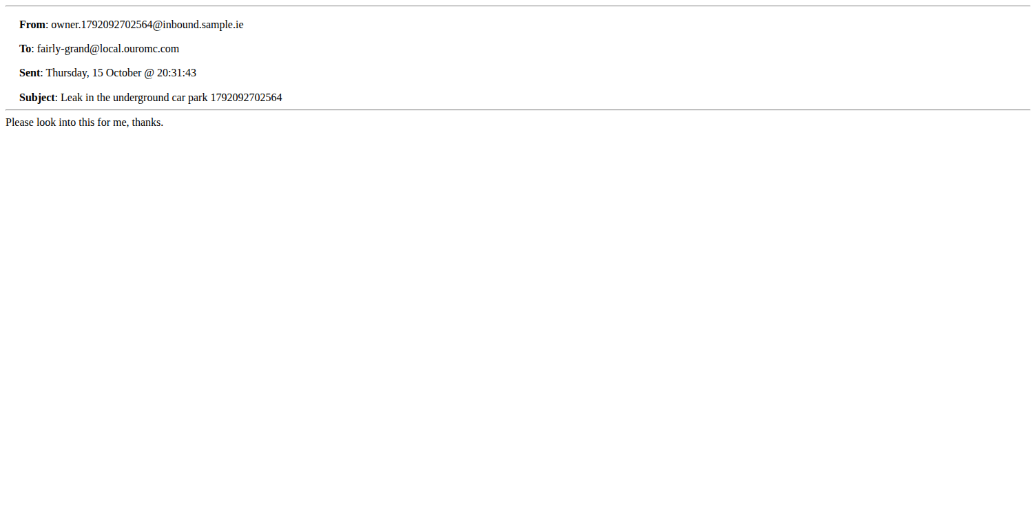 A copy of the original incoming mail opens, showing the message exactly as it was received