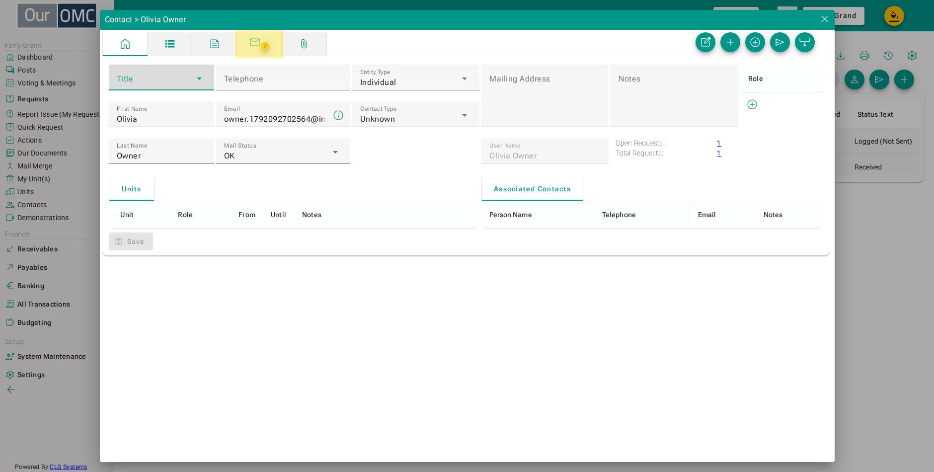 Click the Mailings tab to see mails to and from this contact