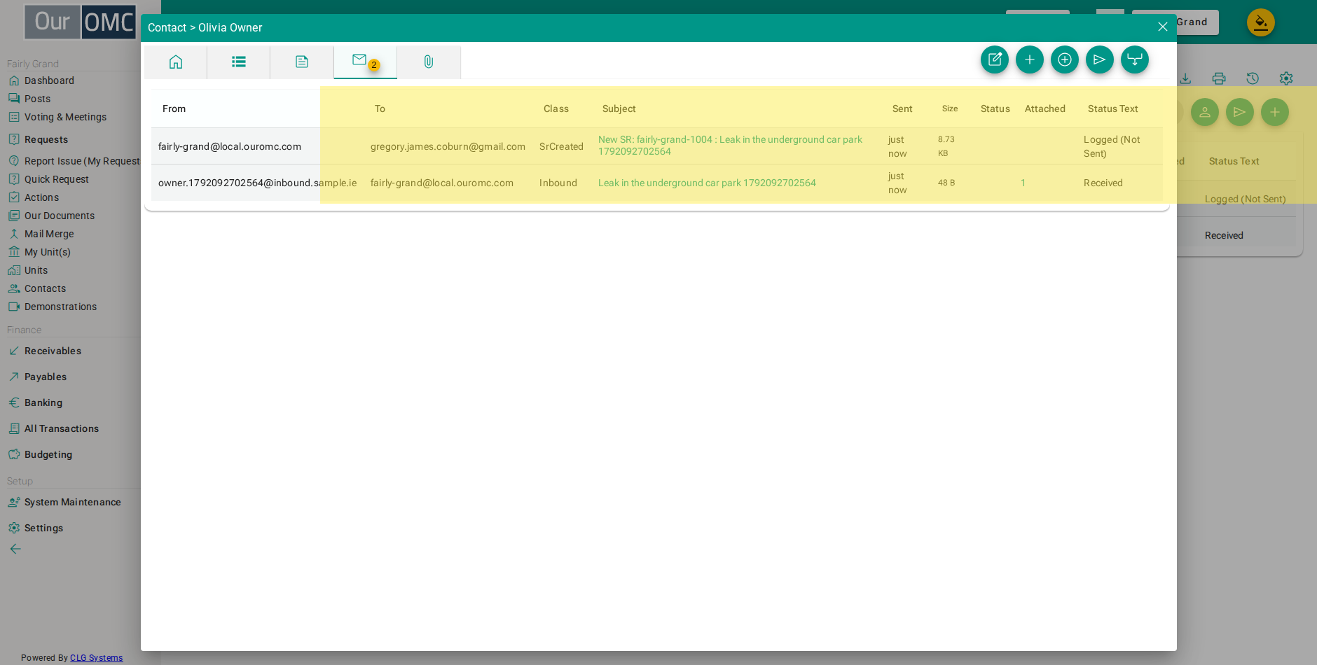 All mails to and from this contact are linked here as well as on the request
