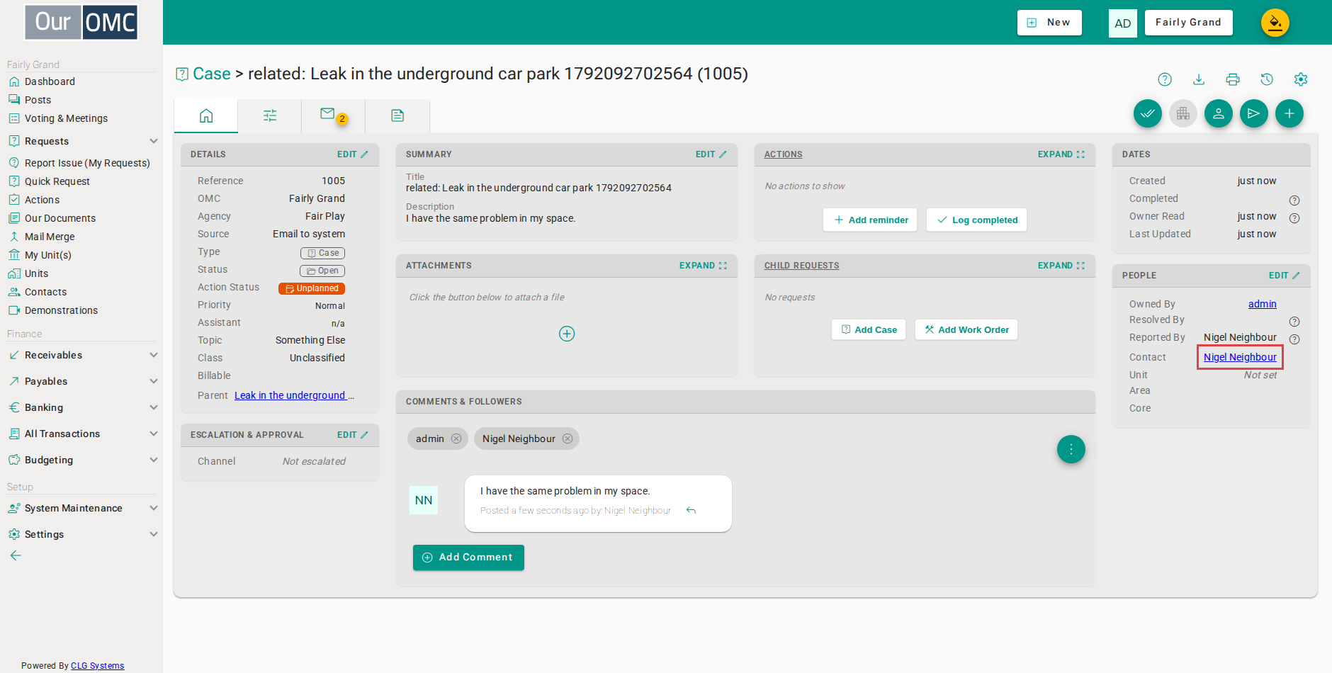 The new request is linked to the contact who sent the mail