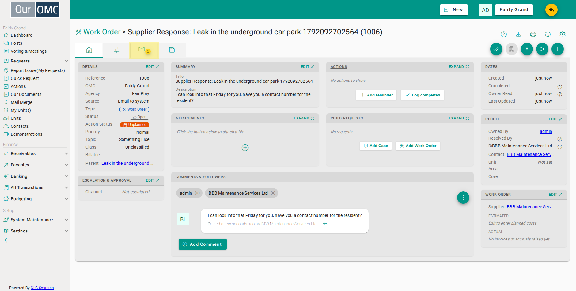 Click the Mailings tab to see the supplier's incoming email recorded here
