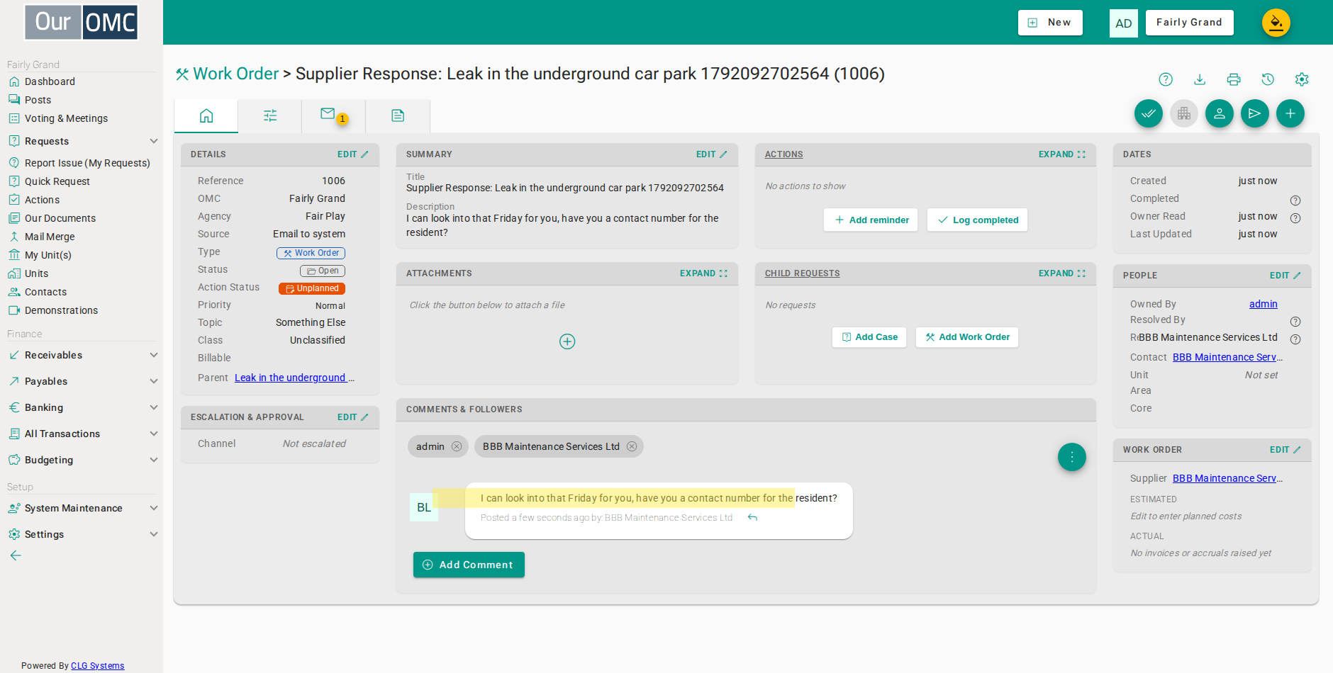 The full text of the supplier's email is shown in the conversation on the request