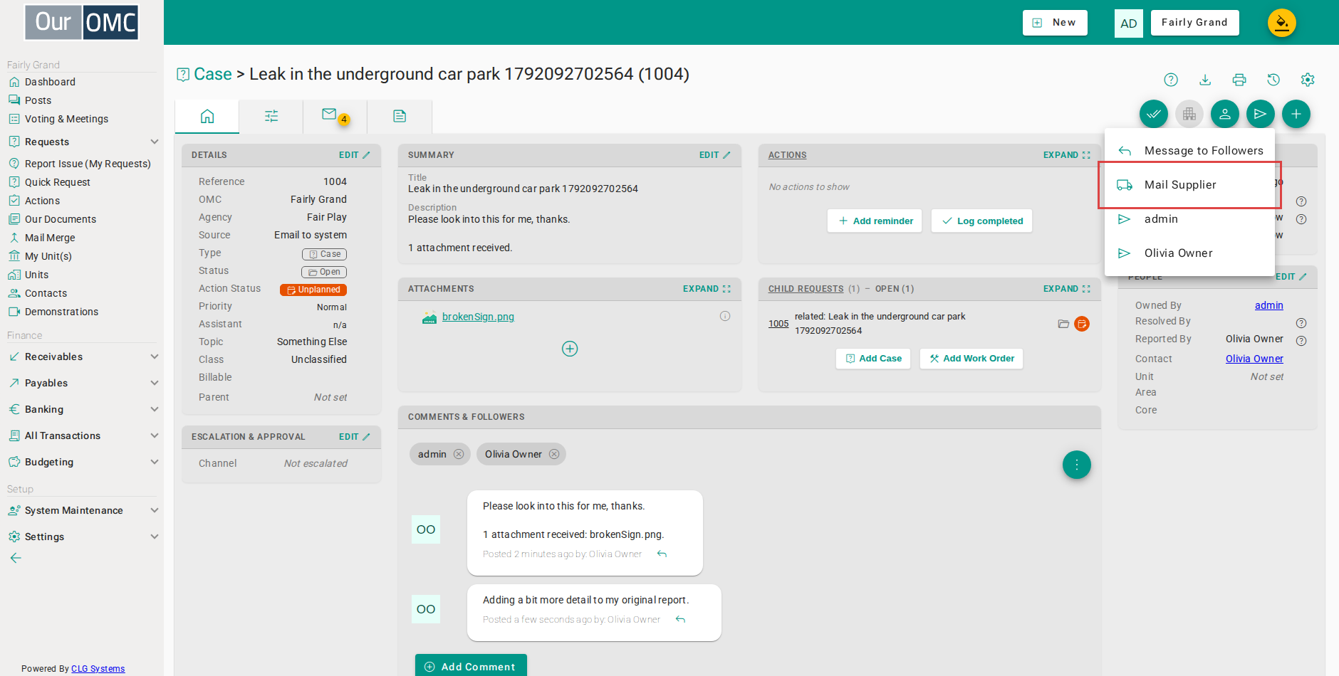 Click Mail Supplier to open the supplier mailing dialog