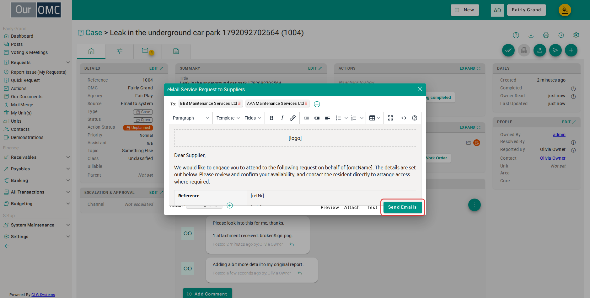 Click 'Send Emails' button to send the email(s) to supplier(s) 