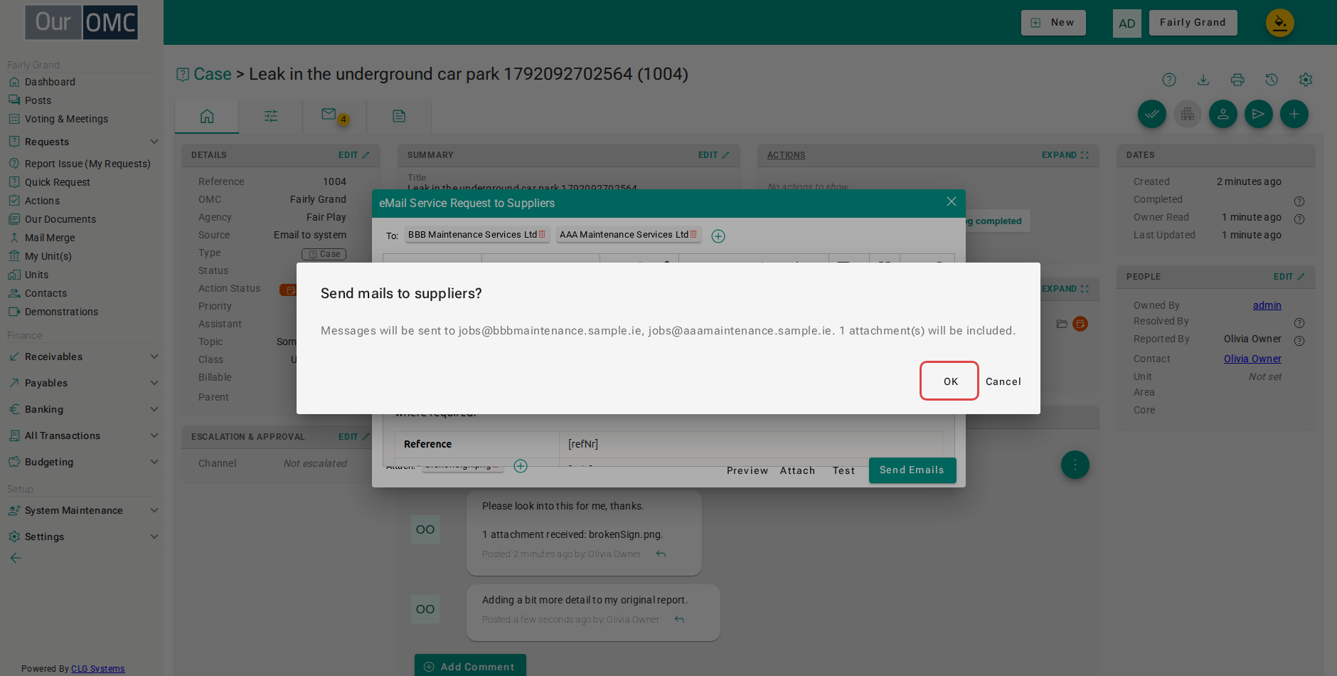 Click OK to confirm and send the mails to the listed suppliers