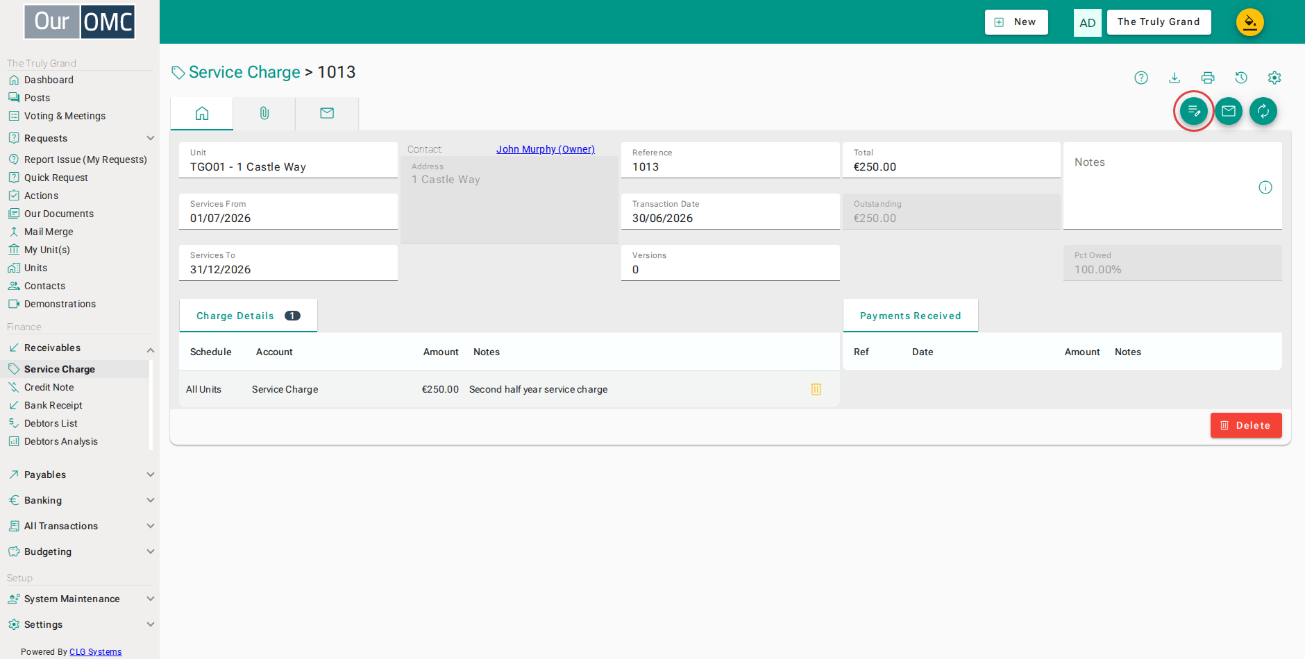Choose Edit Comments to change the wording that appears on the charge and statement