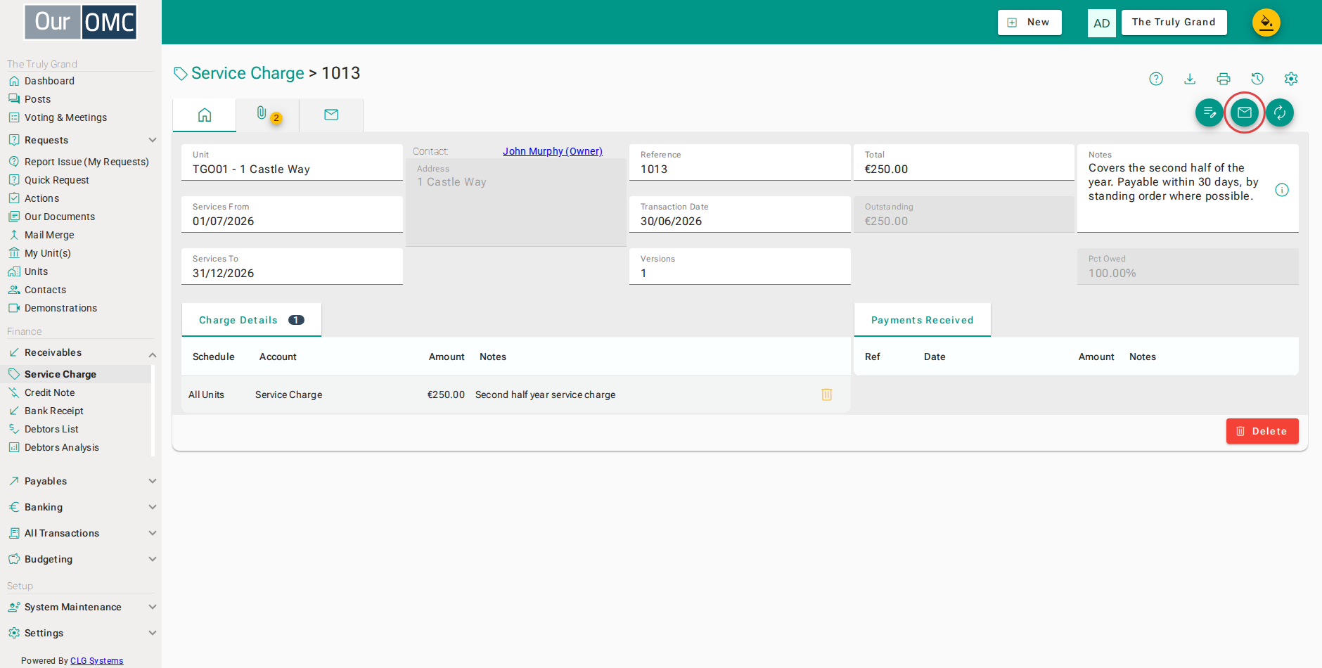 Choose Mail PDF to Unit Owner to send the charge out
