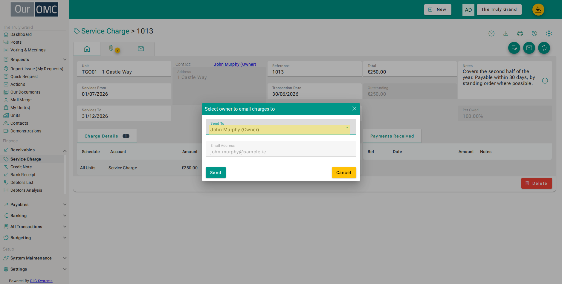 Choose which owner of the unit to send it to - a jointly owned unit lists each of them