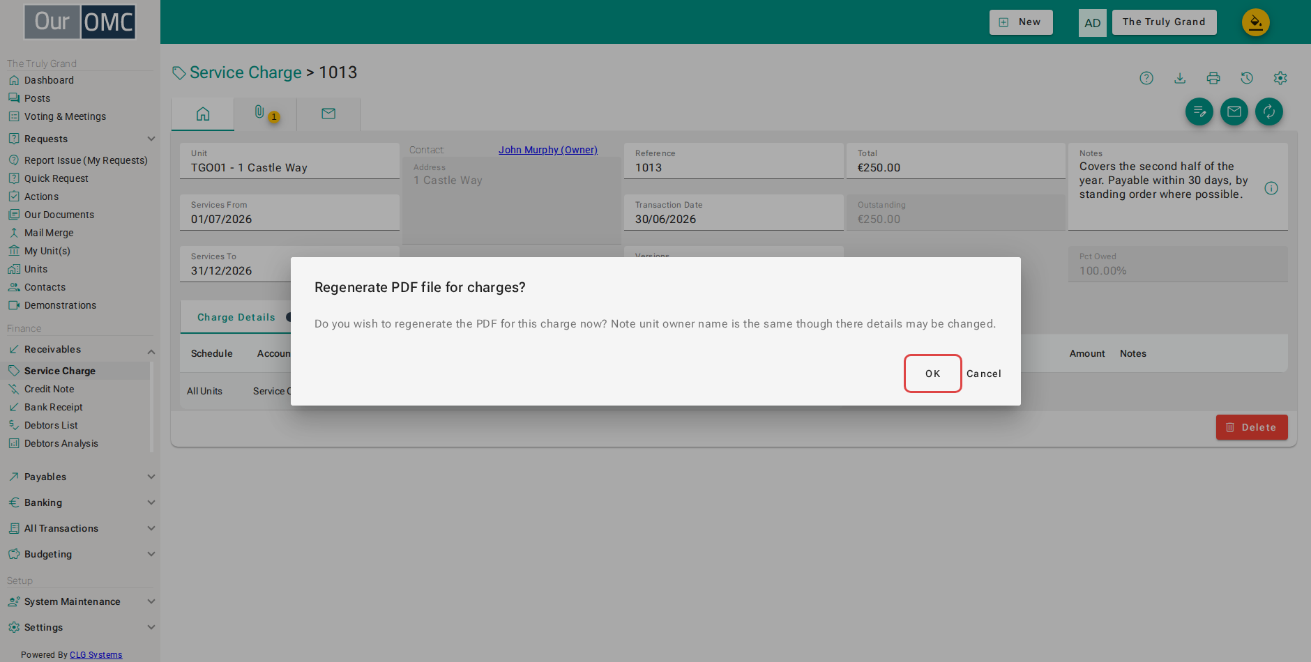 Confirm - the dialog names the owner the rebuilt copy will be addressed to