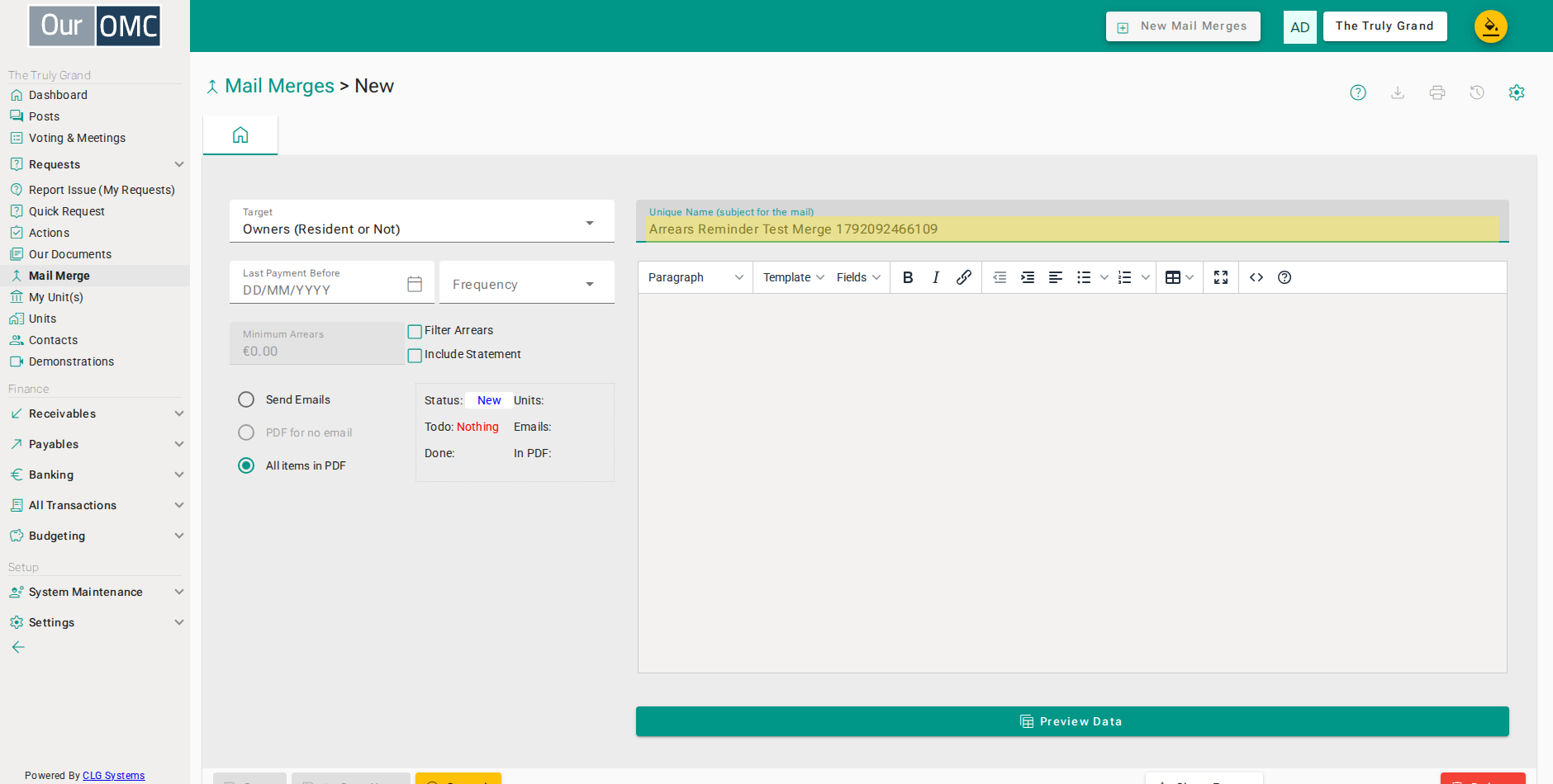 Enter a name for the mail merge - this will be used as the mail subject