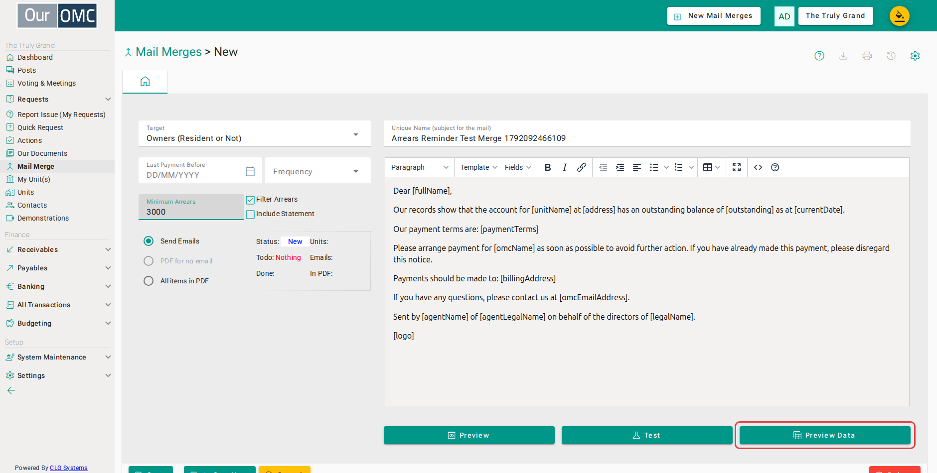 Click Data again to see the effect of the arrears filter
